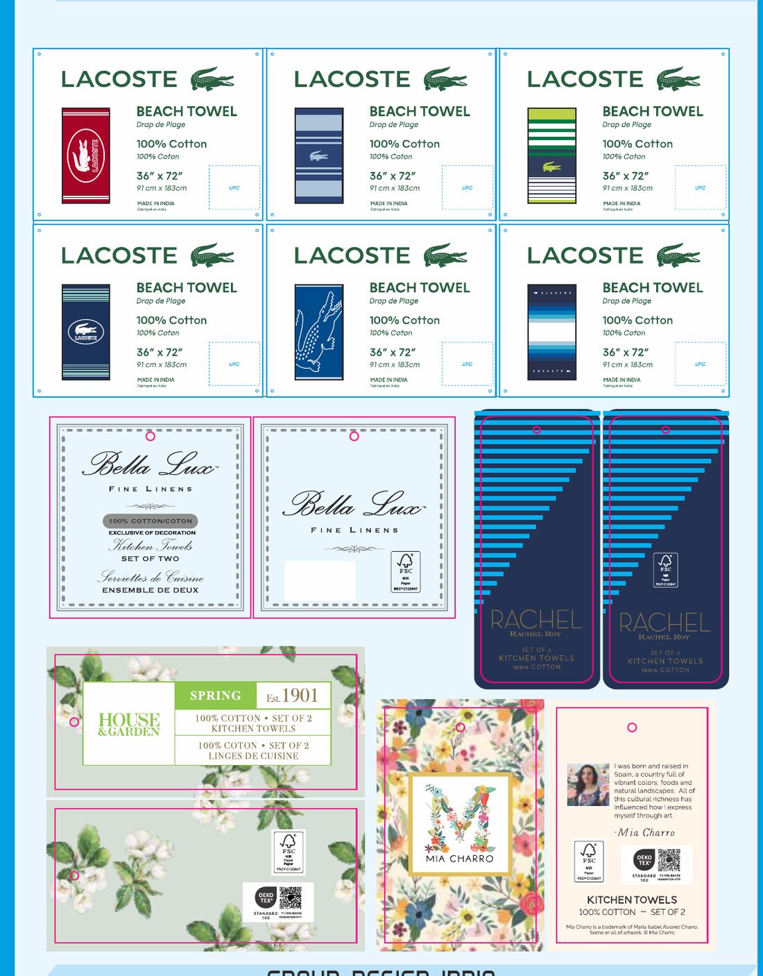 Beach towel inserts and tags — Lacoste, Belle Luxe