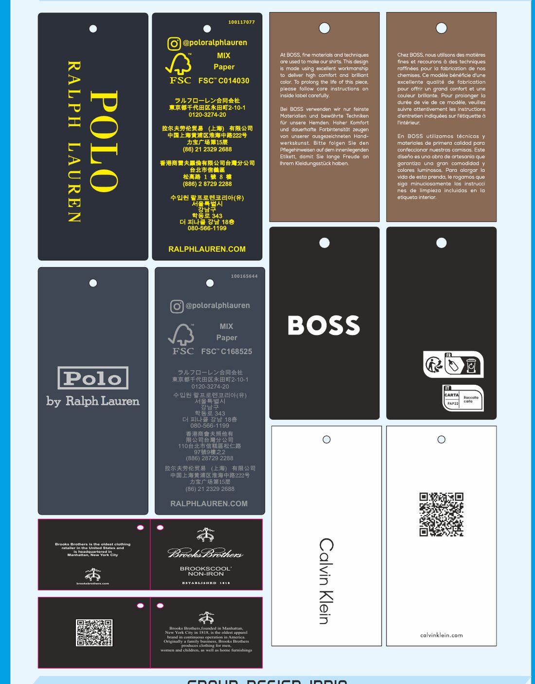 Apparel tags — Polo Ralph Lauren, BOSS, Calvin Klein