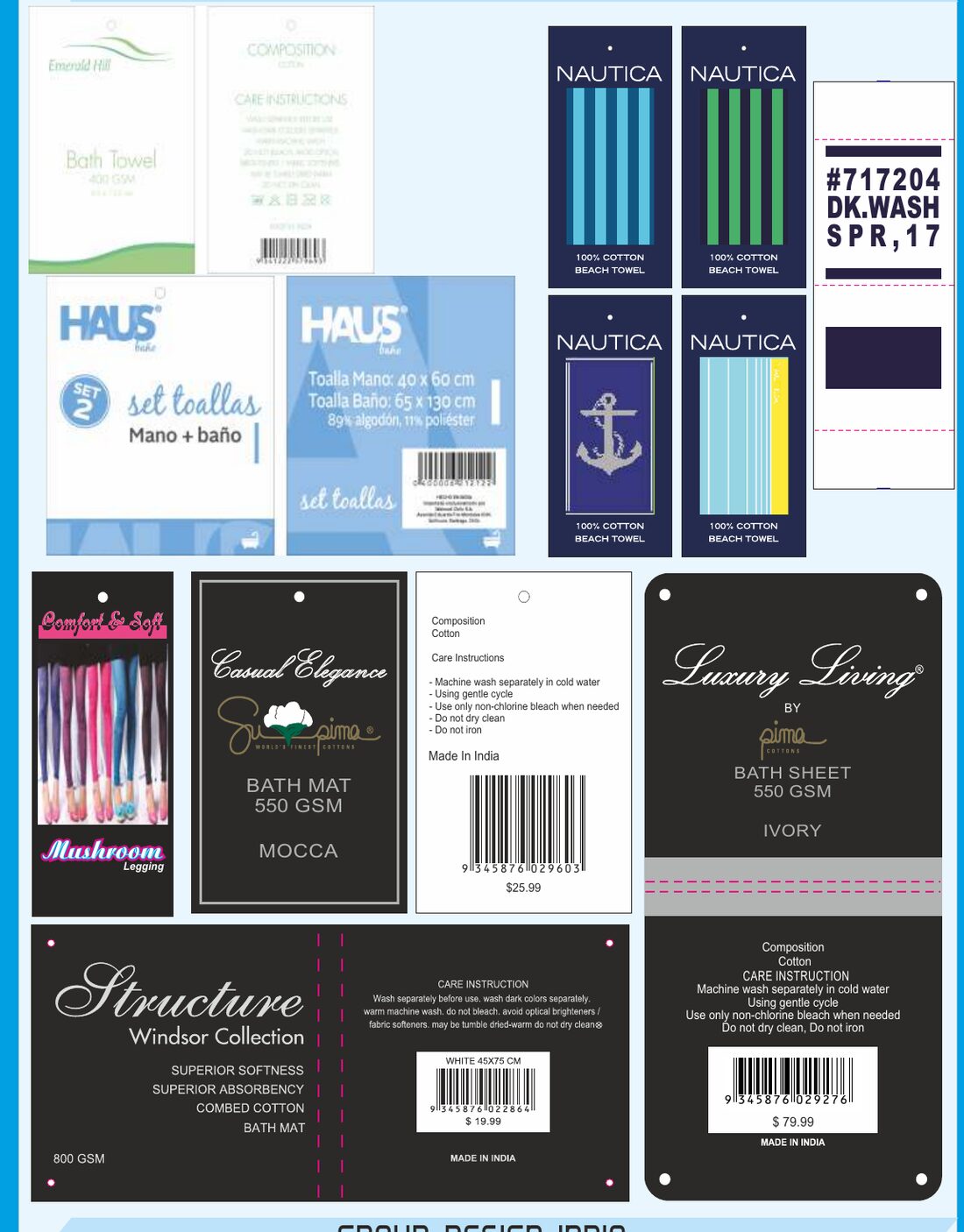 Towel tags and U-cards — Nautica, Haus