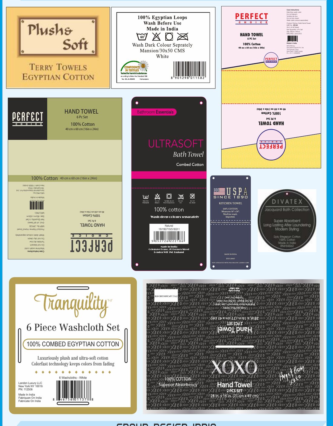 Egyptian cotton towel tags and U-cards