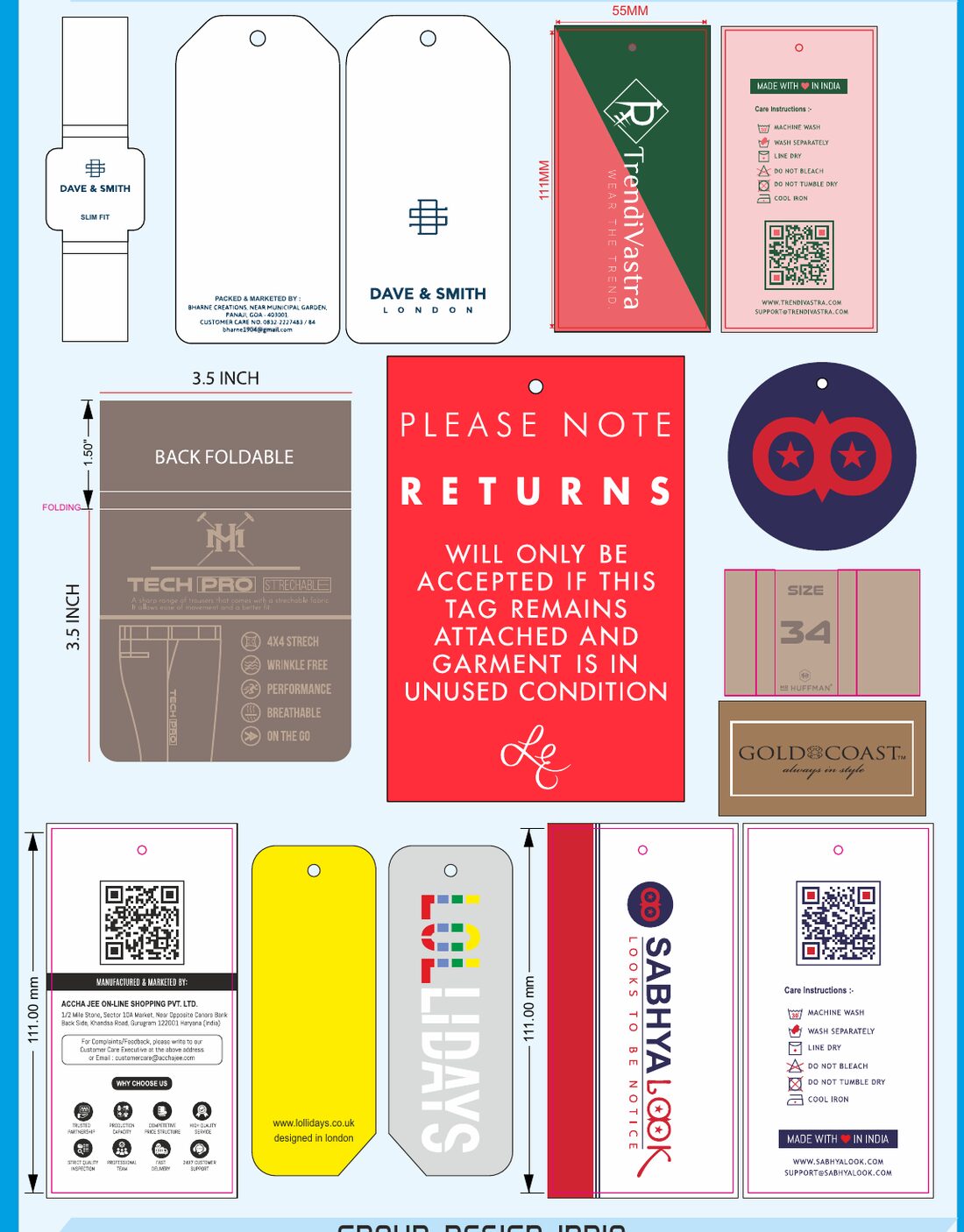 Technical and returns tags with QR codes