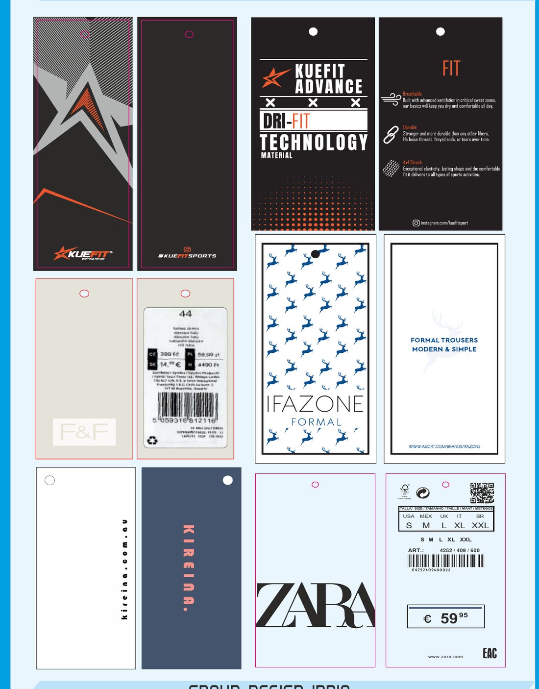 Sportswear and denim tags — Zara, Dri-Fit