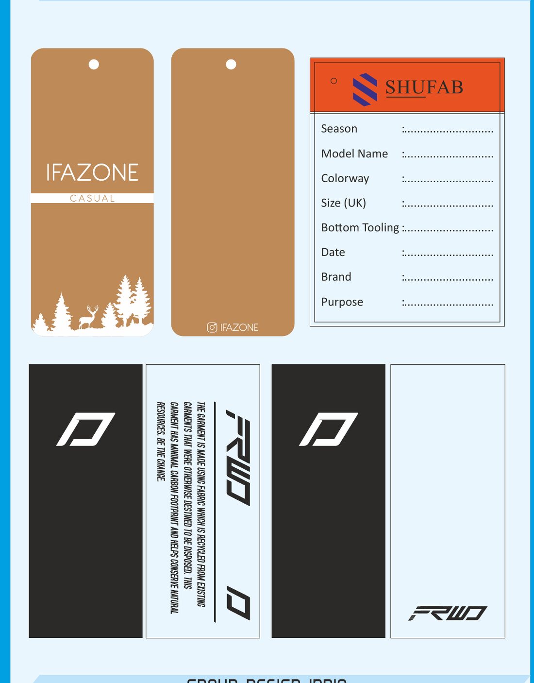 Kraft and spec-card tags — Ifazone, Shufab, FRWD